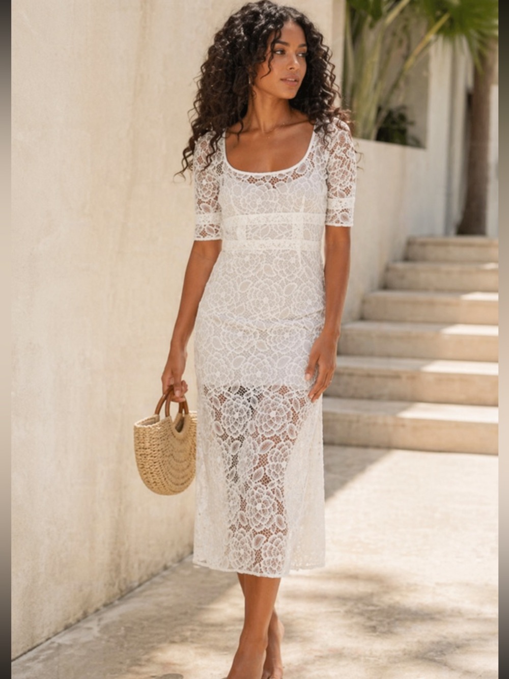 For Love & Lemons White Lace Midi Dress Open Back Bridal S NWT